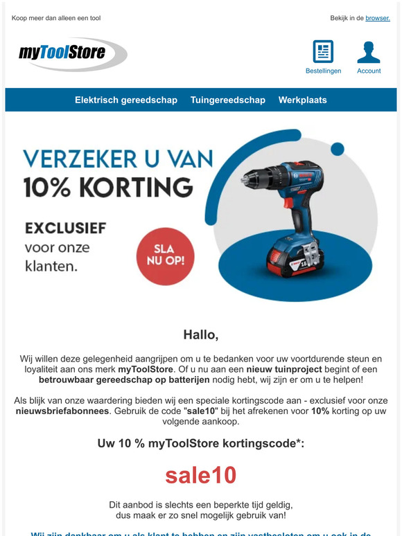 ⚠️ Let op, alleen vandaag: 📢 Uw 10% myToolStore coupon