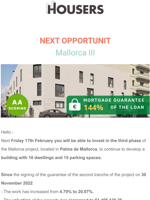 💰 Next project in Mallorca with 50% sold and work at 20%