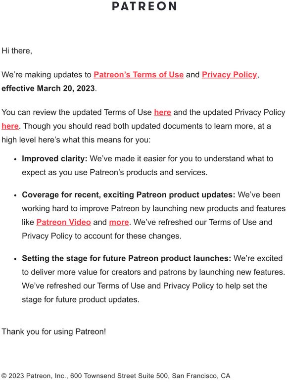 Updates to Patreon’s Terms of Use and Privacy Policy