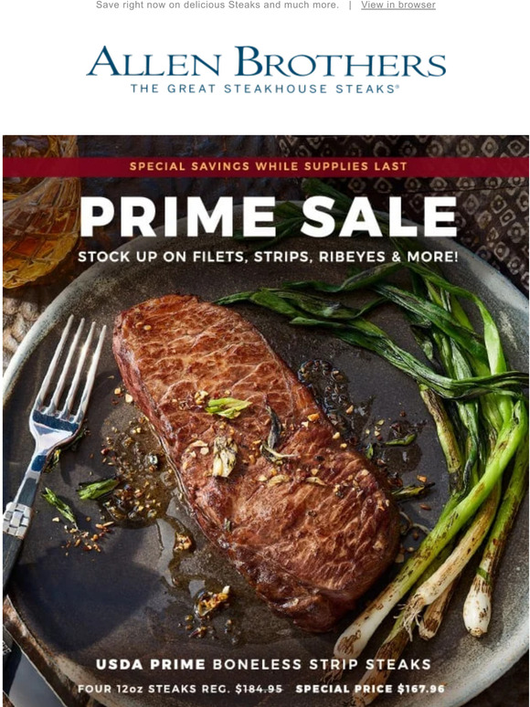 Allen Brothers Steaks Prime Sale! Stock up on Filets, Strips, Ribeyes