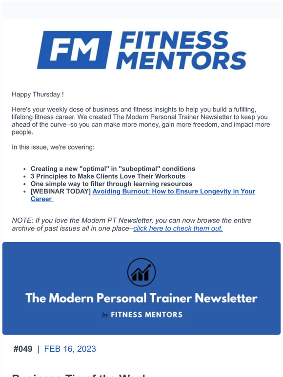 The Modern Personal Trainer Newsletter: Issue #049