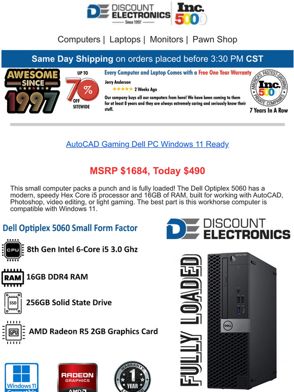 Discount Electronics Killer Dell Win 11 Ready AutoCAD Gaming PC 490 🔥 Milled