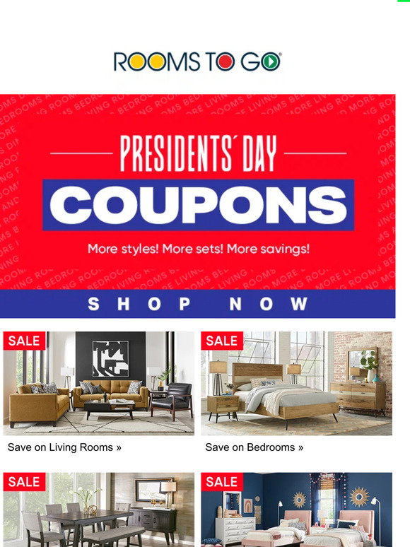 Rooms To Go Presidents’ Day coupons are here! Milled