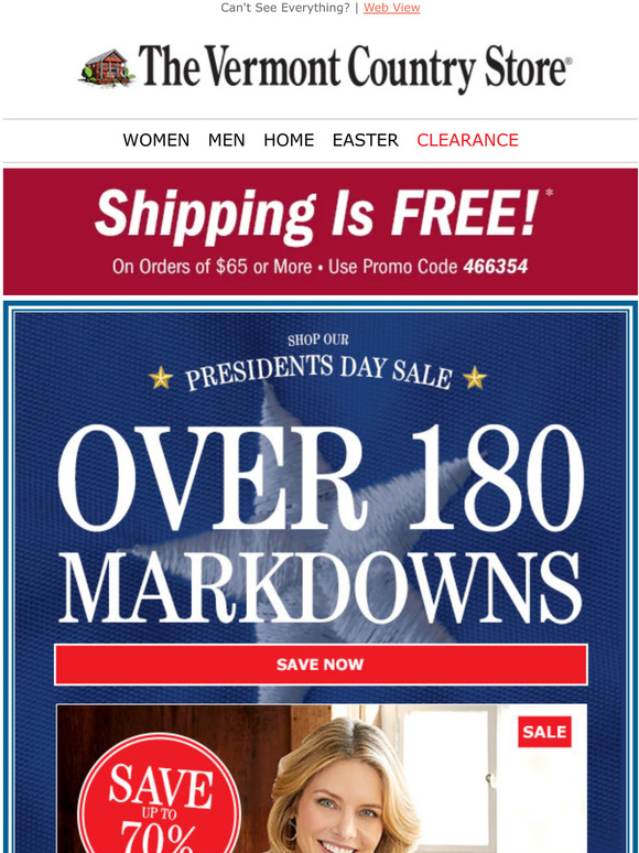 Save up to 70% at our Presidents Day sale! Free shipping