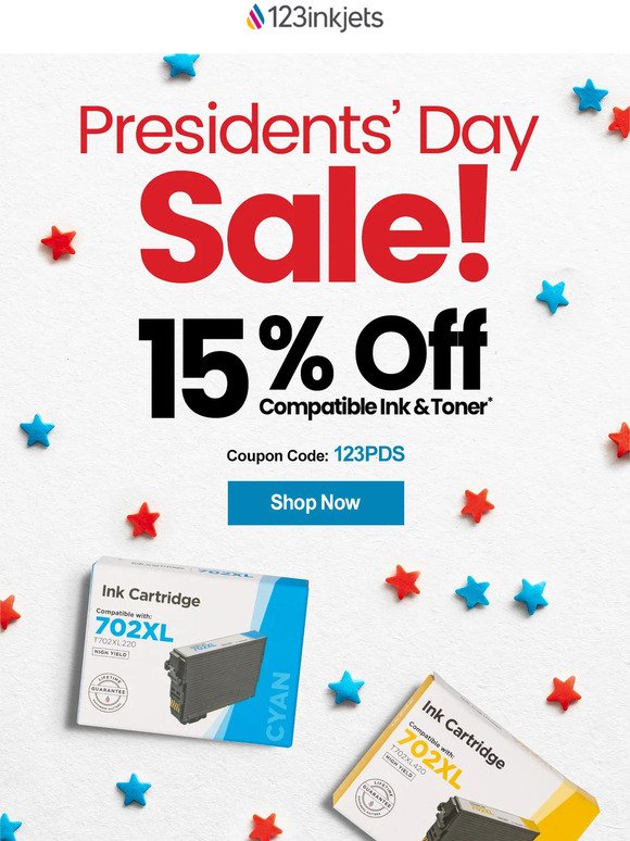 Take 15% OFF compatible Ink & Toner this Presidents' Day Sale