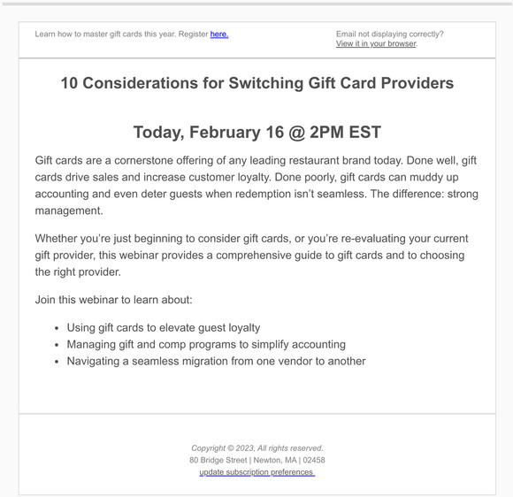 Don't miss today's webinar! Gift Card 101