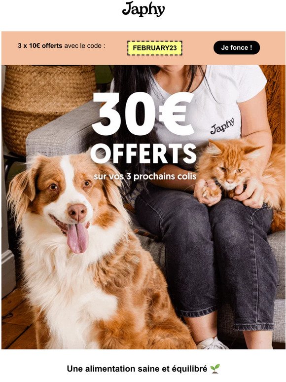 30€ offerts sur le menu de votre animal