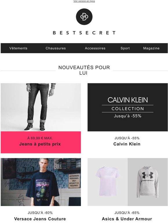 Jeans à petits prix | Calvin Klein | Versace Jeans Couture | Asics & Under Armour