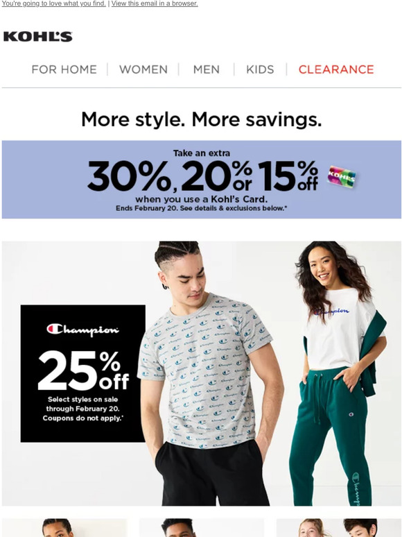 Kohl's: Take 30%, 20% or 15% off! Shop now and cue your happy dance 🕺 ...