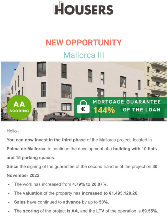 💰 You can now invest in Mallorca III with 50% sold and work at 20%
