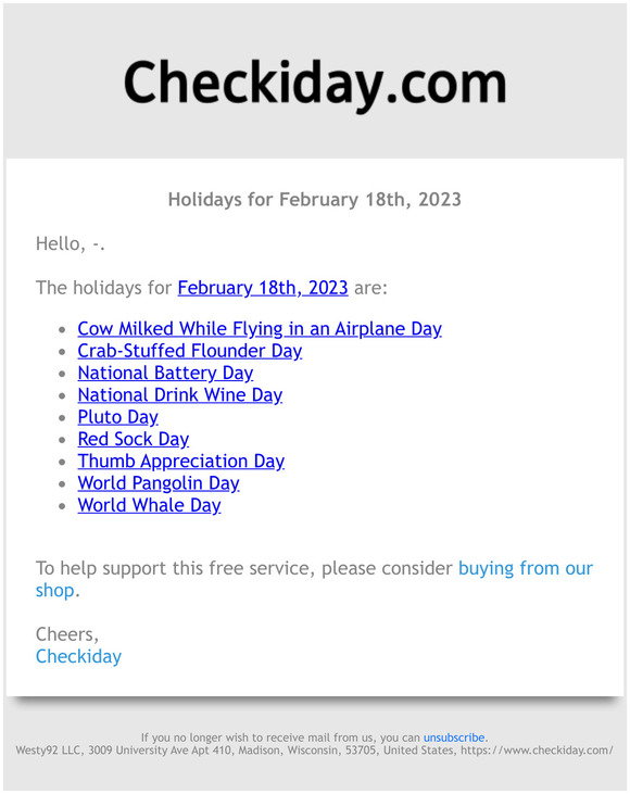 Checkiday: Holidays for February 18th, 2023! 📅🎉 | Milled