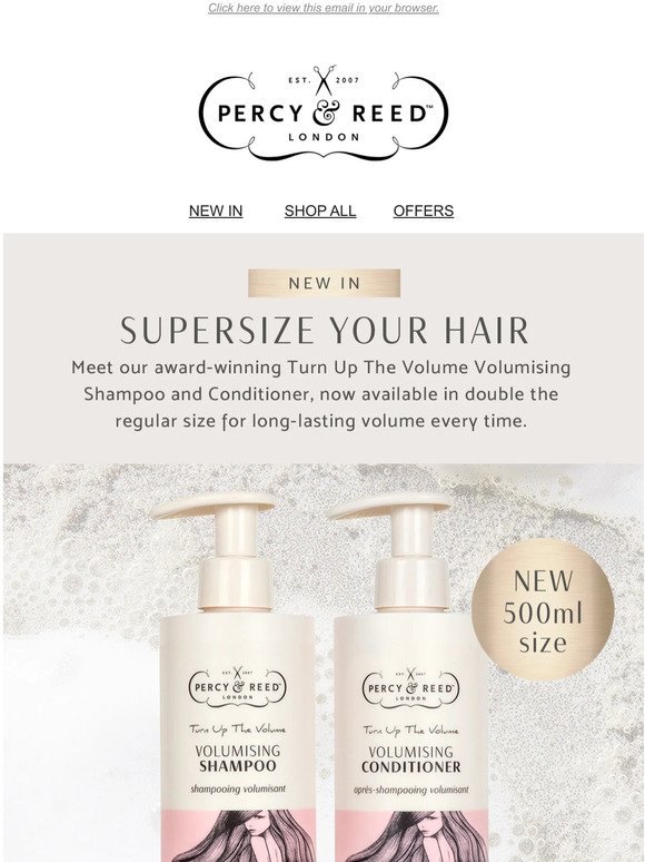 SUPERSIZE YOUR HAIR 🙌 Discover our award-winning Volume Shampoo & Conditioner, now in double the regular size...