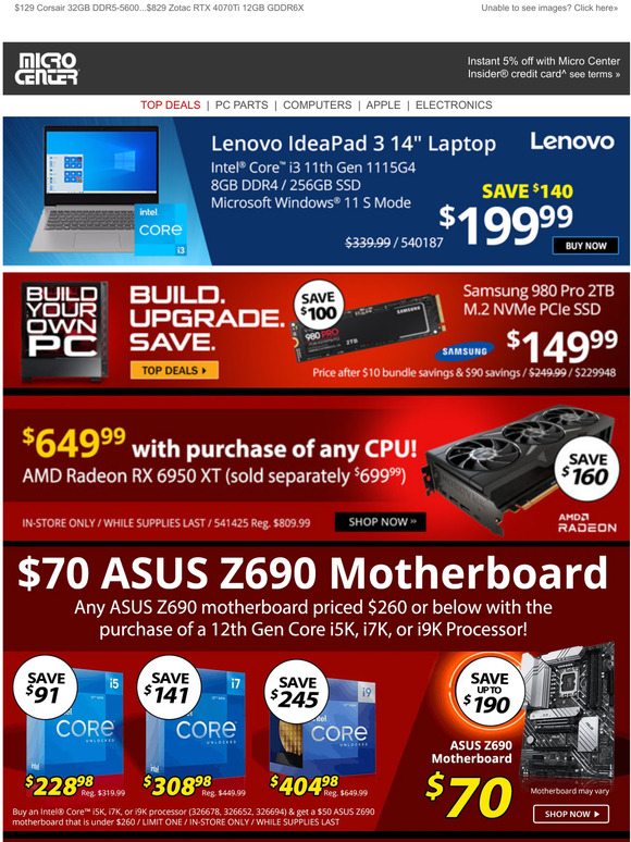 microcenter 399 Intel Core i713700K w/ 1TB NVMe SSD Bundle! Browse