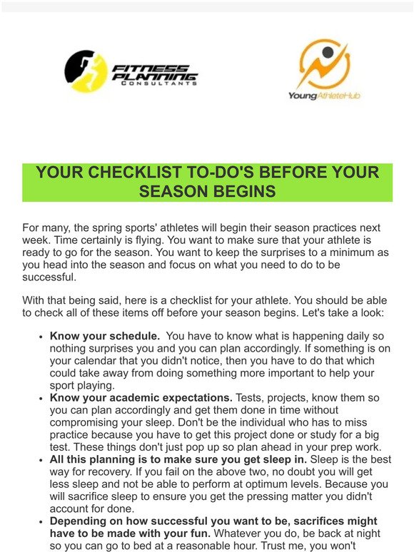 Your Checklist To-Do's Before Your Season Begins