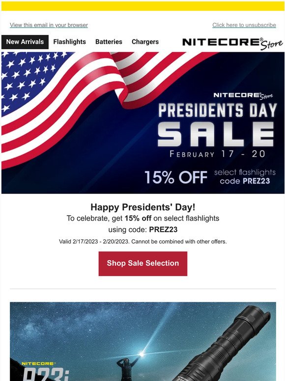 Presidents’ Day Sale Starts Now! 🔦 Save 15% off Select Flashlights