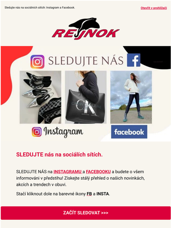 Sledujte nás na Instagramu a Facebooku. Všechny novinky a trendy hned.
