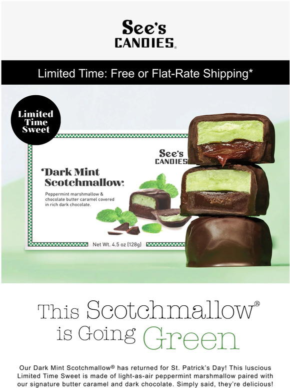 See's Candies, Inc. 📣 Dark Mint Scotchmallow Fans — It's Back! 🍀 Milled