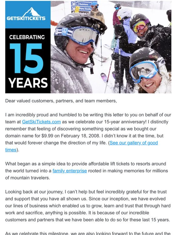 Our 15-Year anniversary as a ski travel company