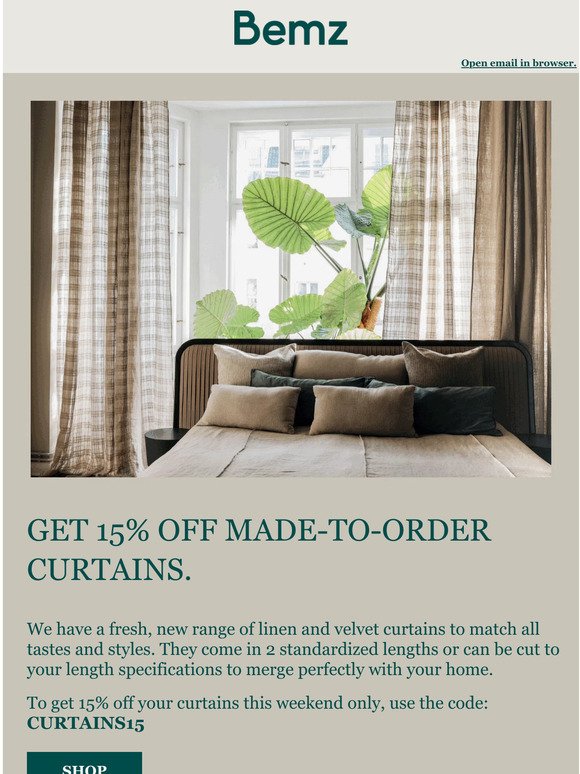 15% off made-to-order curtains 😍