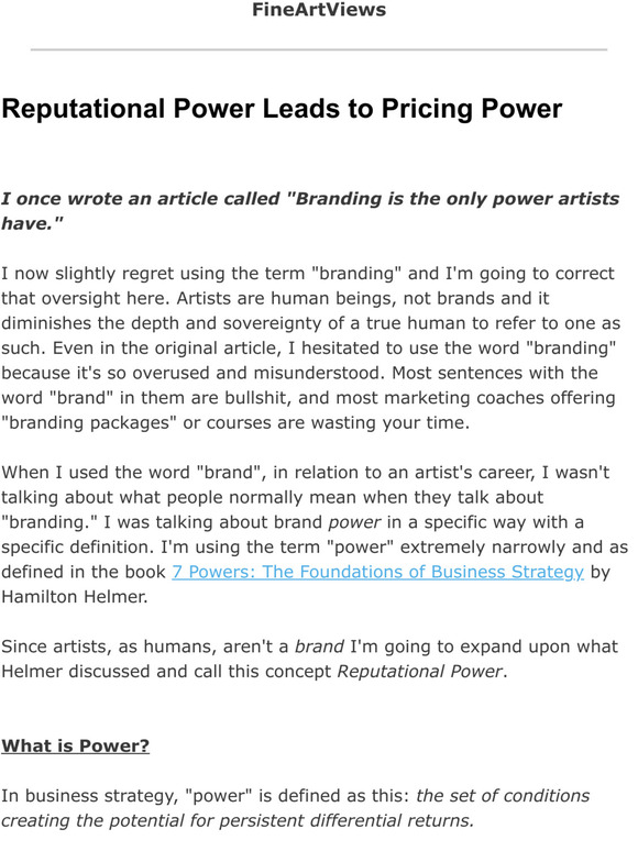Reputational Power Leads to Pricing Power (Clint Watson)