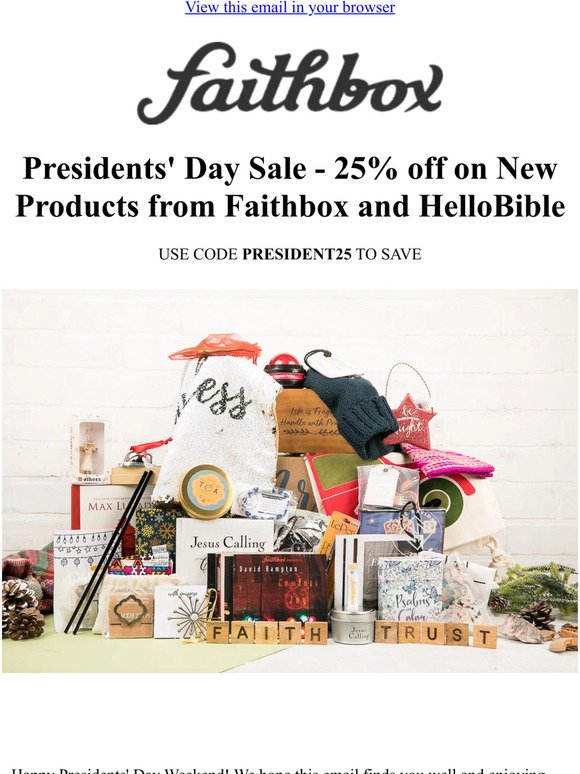 Presidents' Day Sale - 25% off on New Products from Faithbox and HelloBible