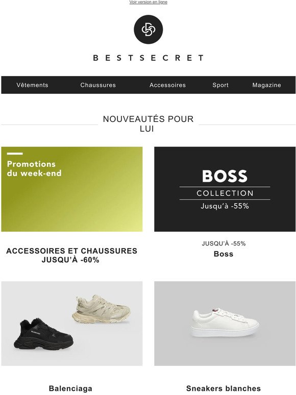 ACCESSOIRES ET CHAUSSURES JUSQU’À -60% | Boss | Balenciaga | Sneakers blanches