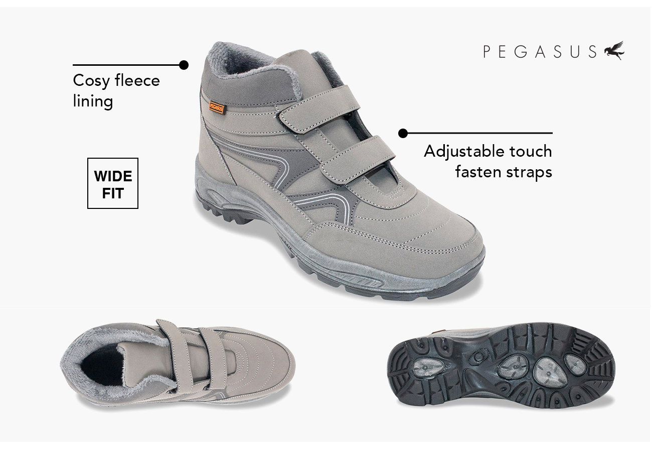Men's Pegasus Touch Fasten Wide Fit Fleece Lined Walking Boot
