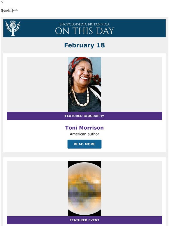 Pluto discovered by Clyde Tombaugh, Toni Morrison is featured, and more from Britannica
