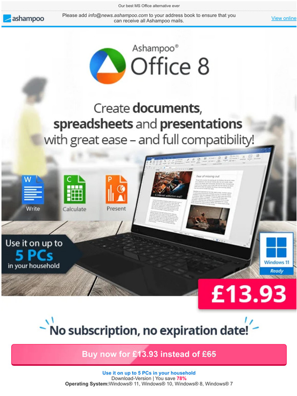 Ashampoo: 78% discount - The real MS Office alternative without compromise  | Milled