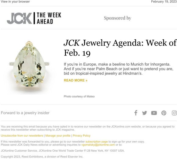 JCK Jewelry Agenda: Week of Feb. 19