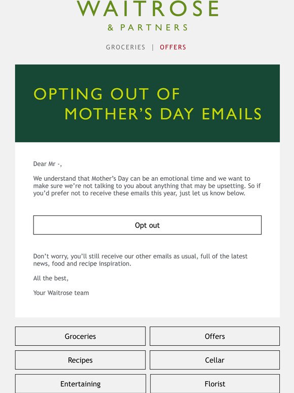 Would you rather not receive our Mother’s Day emails?
