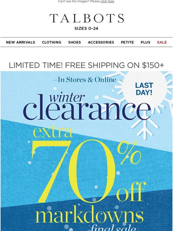 LAST DAY for BEST SAVINGS! Extra 70% off CLEARANCE