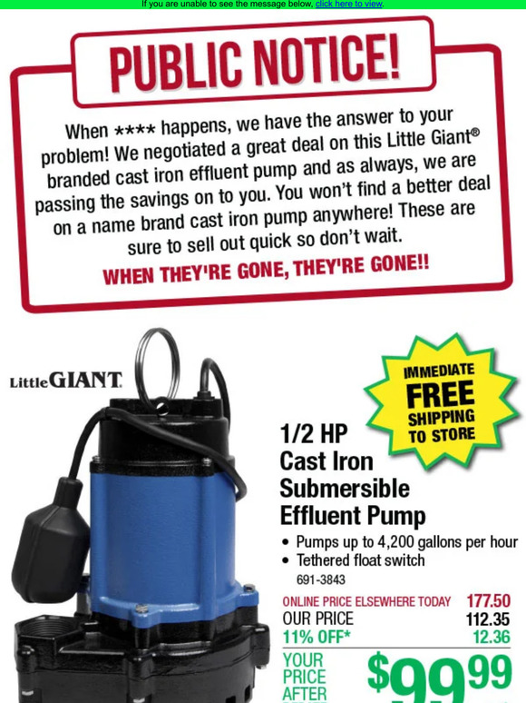 Menards 1/2 HP Submersible Effluent Pump Under 100! Milled