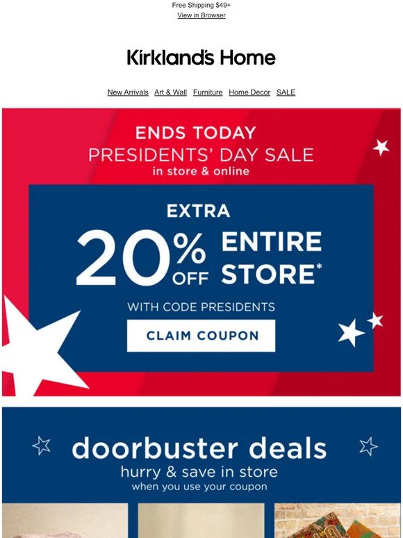 Last Chance to Save an Extra 20% + Doorbusters Deals!