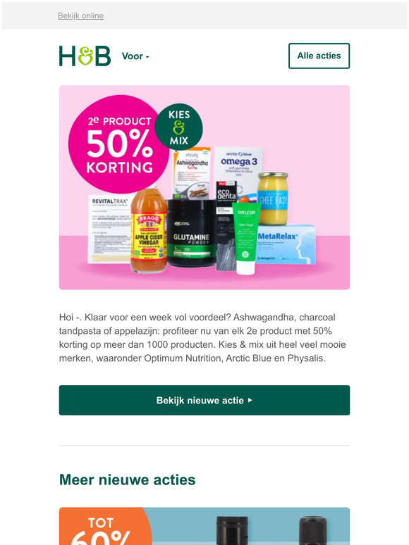 Nieuwe actie: elk 2e product met 50% korting