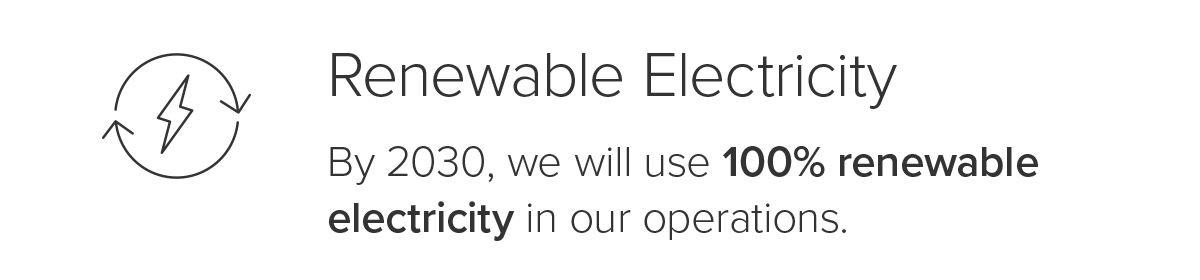 By 2030, we will use 100% renewable electricity in our operations.