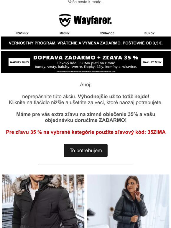 Doprava zadarmo a zľava 35% na zimné