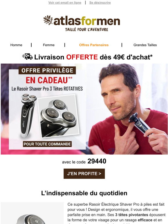 Rasoir Electrique Sans Fil ATLAS FOR MEN - Noir - Piles Fournies - Comme Neuf