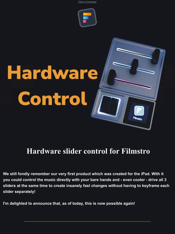 Hardware control is coming to Filmstro