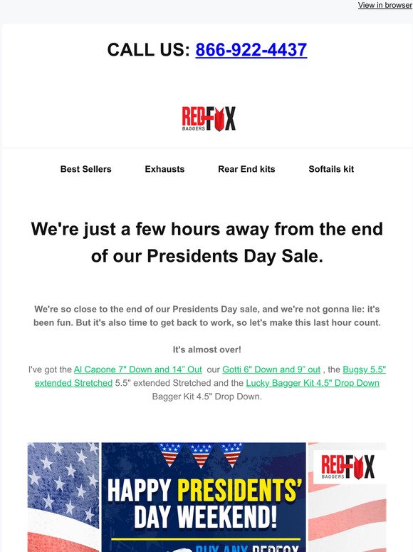 We're just a few hours away from the end of our Presidents Day Sale. 30% off RedFox Baggers!