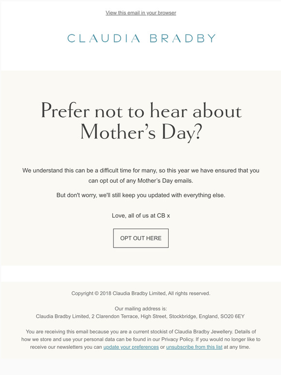 Prefer not to hear about Mother's Day?