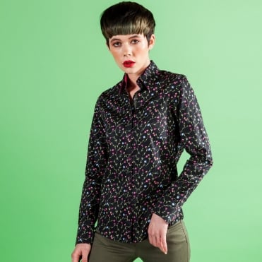 BLACK FLORAL MEDLEY LADIES SHIRT 