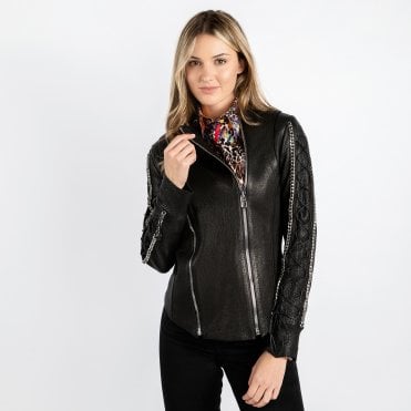 LADIES FITTED LEATHER JACKET CHAINS