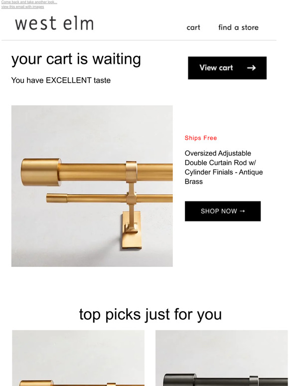 Pottery Barn Our Oversized Adjustable Double Curtain Rod w/ Cylinder Finials Antique Brass