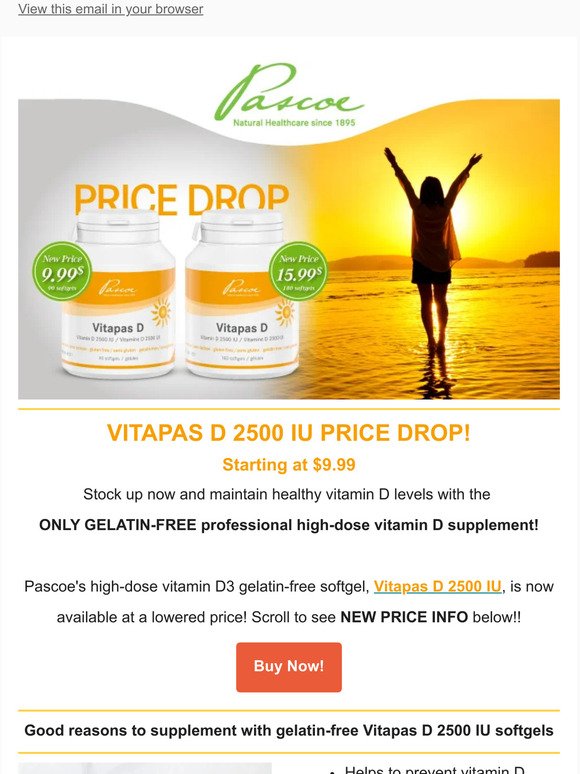 ☀ Vitapas D 2500 IU Price Drop! Starting from $9.99!
