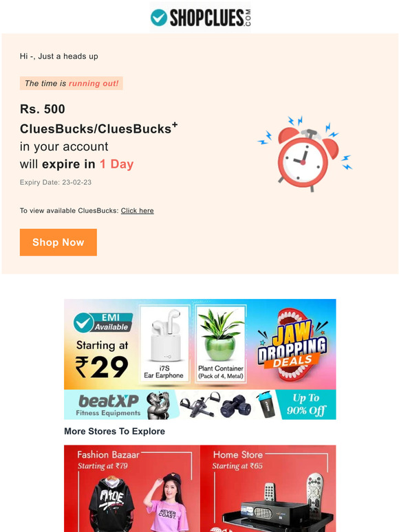 CluesBucks/CluesBucks+ worth Rs 500 are about to Expire!