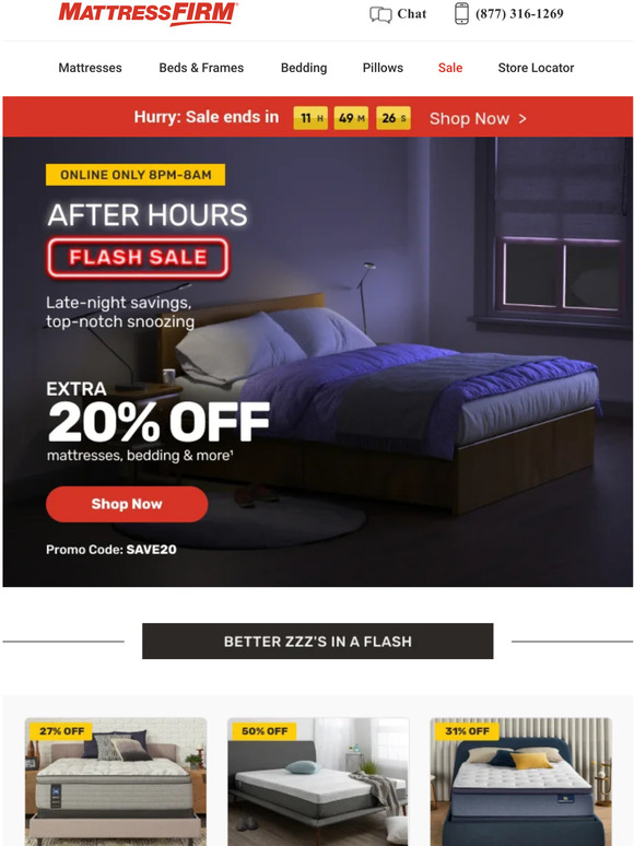 Mattress Firm An extra 20 off is calling 📞 Use it before 8AM Milled