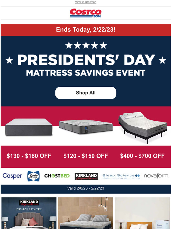 Costco Don’t Miss Presidents' Day Mattress Event ENDS TODAY! Milled