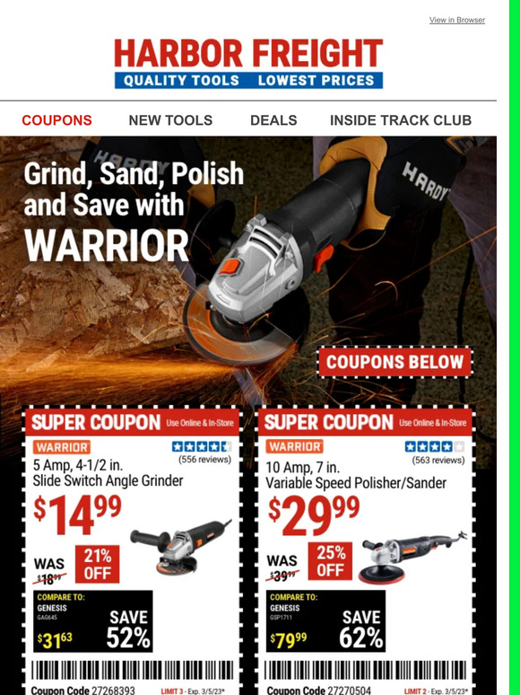 Harbor Freight Tools Save on WARRIOR Corded Power Tools