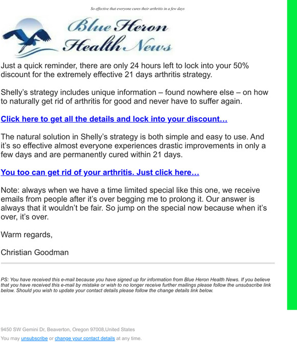 Only 24 hours left – The Arthritis Strategy – 50% discount